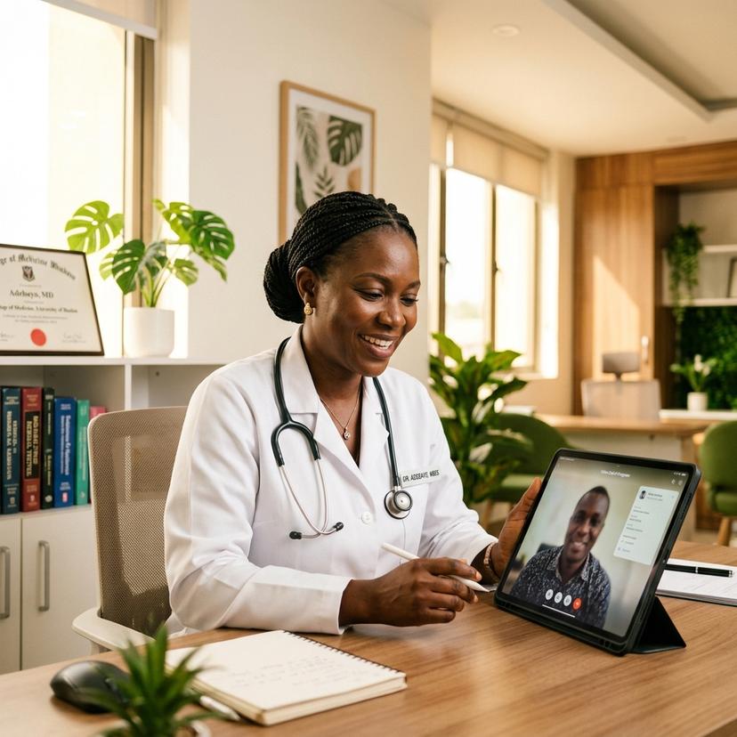 African doctor conducting a video consultation